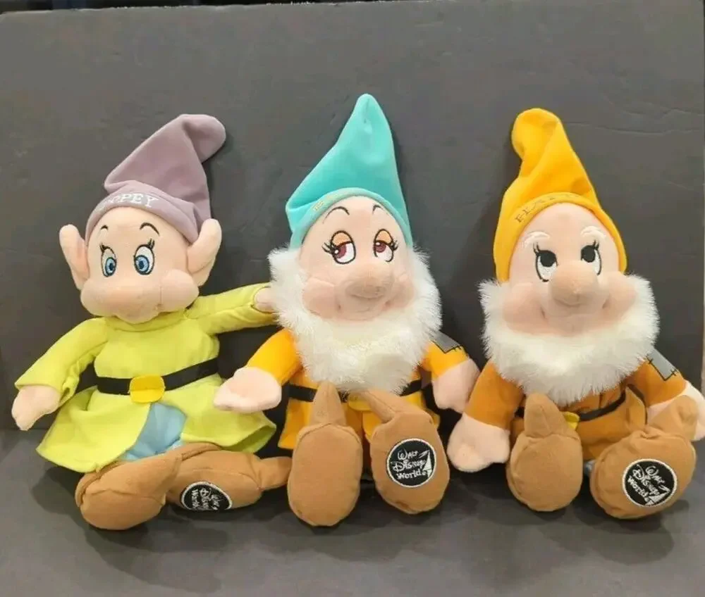 Walt Disney World Plush Mini Beanbag Dopey, Happy, Bashful Dwarfs W/Orig‎ Tag
